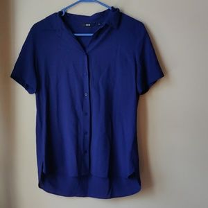 Uniqlo Easy Care Rayon Blue Button-down Blouse
